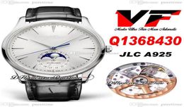 VF V3 Master Ultra Dunne Moon Q1368430 JLC A925 Automatische heren Watch Steel Case White Dial Silver Stick Markers Lederen Strap Corre8956931