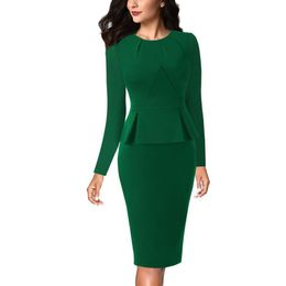 Vfemage mujeres vintage elegante plisado cuello volante peplum cremallera desgaste para trabajar oficina negocios vestidos bodycon vestido tubo 1515 Y296F