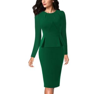 Vfemage Womens Vintage elegante geplooide hals Ruffle Peplum rits dragen om te werken Office Business vestidos bodycon schede jurk 1515 Y296F