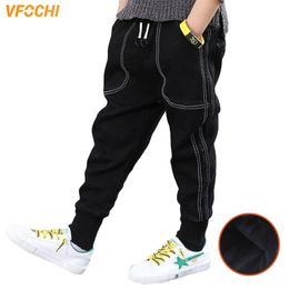 Vfochi nieuwe 4-14T jongens jeans fluwelen broek herfst winter effen kleur kinderen broek tiener kleding elastische taille jongen lading broek 210306