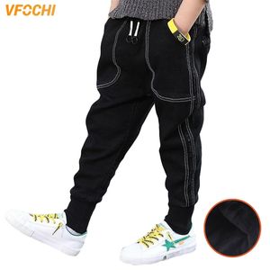 Vfochi nieuwe 4-14T jongens jeans fluwelen broek herfst winter effen kleur kinderen broek tiener kleding elastische taille jongen lading broek 210306