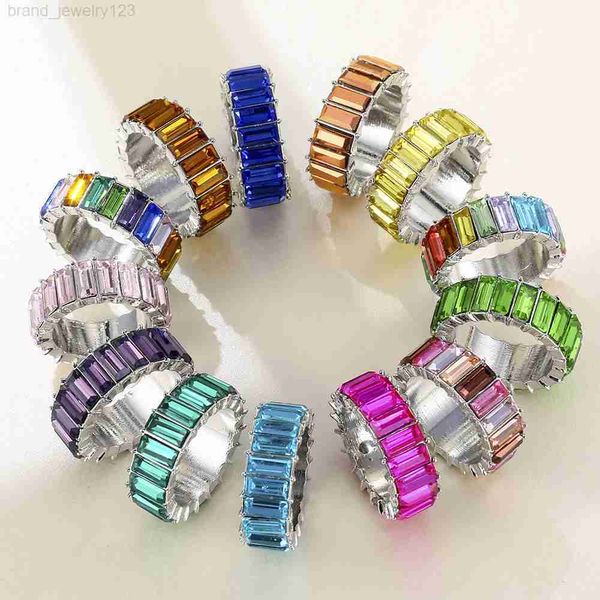 VG 6YM 2021 haute qualité arc-en-ciel bague cubique bague de fiançailles pour femmes éternité couleurs bague femmes bijoux accessoires en gros