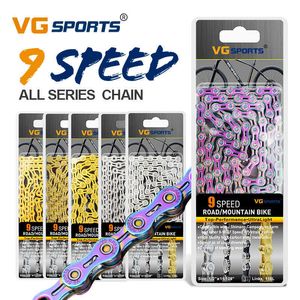 VG Sports 9 Speed ​​Bicycle Chain Half / Full Hollow 116L Titanium Gold Silver met ontbrekende Link MTB Mountain Road Bike Chains 0210