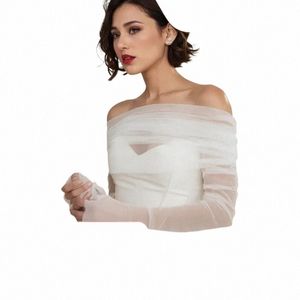 VG73 Bride Wrap Set Sleeve Douple des épaules de mariée Couverture de mariage Bolero Woman Veste transparente Gants amovibles Glants G0GJ #