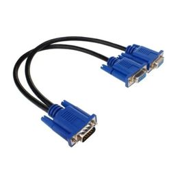 VGA One Point Dos Cable Adaptador de Video Male a Hembra Cable de adaptador de pantalla de alta resolución Cable de adaptador de 0.3m azul