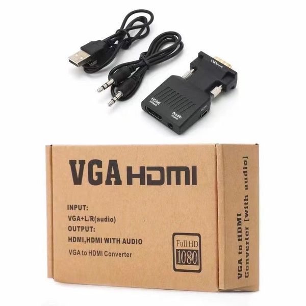 Adaptateur VGA vers HDMI 1080P avec prise en charge audio et connexion 15 broches vers HD