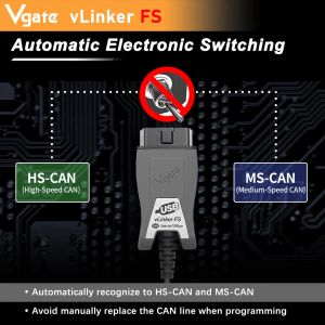 Vgate vlinker fs elm327 pour Ford forscan hs ms peut Elm 327 obd 2 outils de diagnostic de voiture OBD2 OBD interface de scanner obdii pour mazda
