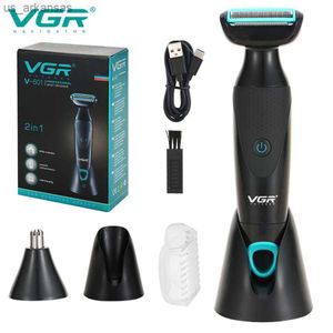 VGR 2in1 Body Groomer For Men Women Body Hair Trimmer Washable Beard Electric Shaver Rechargeable Nose Ear Grooming Wet Dry L230523