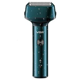 VGR 3D Washable Wet Dry Electric Shaver for Men Face Rechargeable Razor Bald Beard Raser Machine LCD Affichage 240420