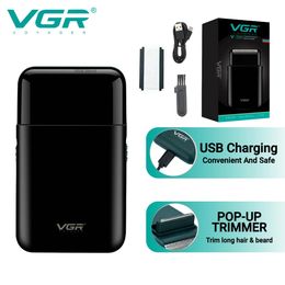 VGR rasoir électrique tondeuse à barbe professionnelle rasoir Portable Mini rasoir rasage alternatif 2 lames Charge USB pour hommes V-390 240119