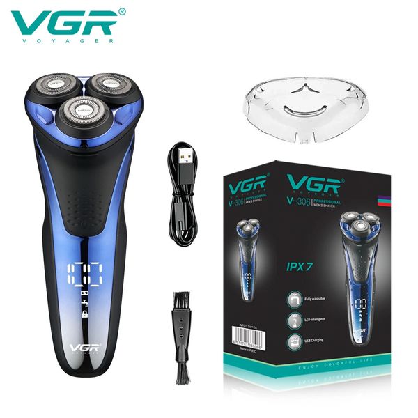 VGR Afeitadora eléctrica Maquinilla de afeitar profesional A prueba de agua Recortadora de barba Rotativa 3D Afeitado flotante Recargable Eléctrico para hombres V-306 240115