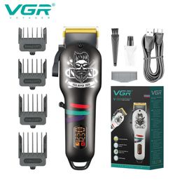 VGR Tondeuse Elektrische haarsnijmachine Professionele kapper Draadloze tondeuse Digitale display tondeuse voor mannen V-699 240301