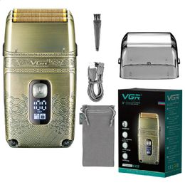 VGR métal humide sec rasoir électrique pour hommes Rechargeable cheveux barbe électrique rasoir lavable Machine à raser pour tête chauve 240201