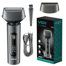 VGR Pro Wet Wet Dry Electric Shaver pour hommes Rasage de rasoir pour le visage rechargeable Machine à rasage à barbe lavable Affichage 240420