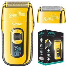 VGR Rechargeable 3 vitesses barbe cheveux rasoir électrique pour hommes tête chauve rasage Machine barbier rasoir électrique avec maille supplémentaire 240201