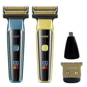 VGR V-366 Double couteau filet à deux vitesses rechargeable à barbe électrique Hair Barber Shaver 3 en 1 hommes avec affichage LED 240420