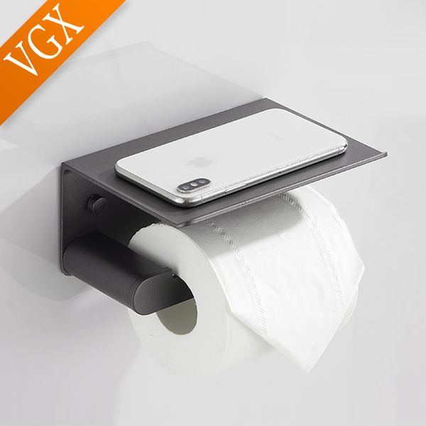 VGX Porte-papier toilette avec étagère de téléphone sans punch Salle de bain Roule de tissu de tissu mural accessoires accessoires
