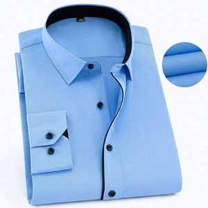 VHKU Chemises habillées pour hommes plus taille 9xl 8xl 7xl Business Casual Swed Long Sled Classic Striped Social Dress Party Tuxedo Shirts White Bleu D240507