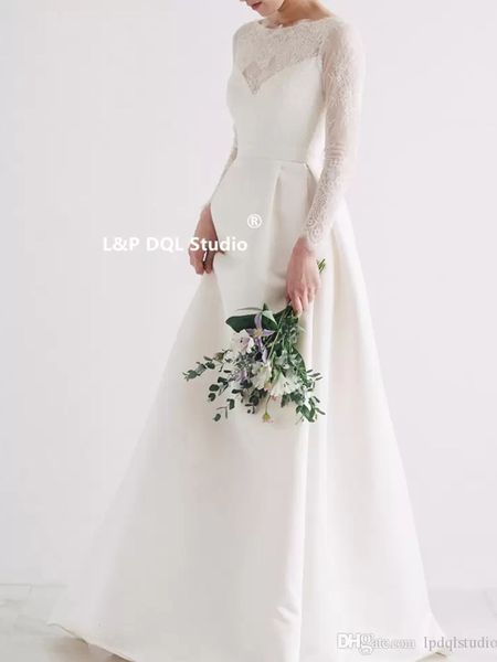 Viantage Robe De Mariée En Satin Avec Dentelle Robes De Mariée En Dentelle À Manches Longues À Lacets Retour Robes De Mariée Sur Mesure Plus La Taille Livraison Gratuite