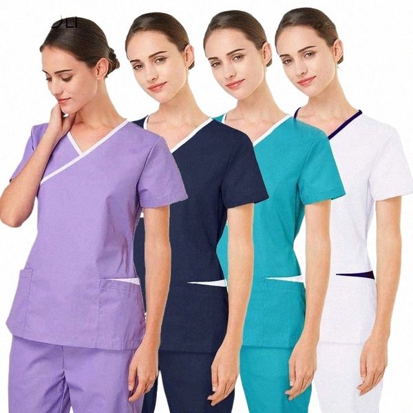 Viaoli Nouveau gros Polyester Cott couleur unie beauté Sal soins infirmiers laboratoire animalerie travail gommage uniforme U4ua #