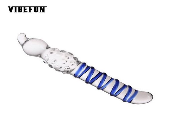 Vibefun 76 pouces vague bleue GSpot verre gode jouets sexuels pour femme couettes énorme gode réaliste verre bite Anal Plug Y181105042954038