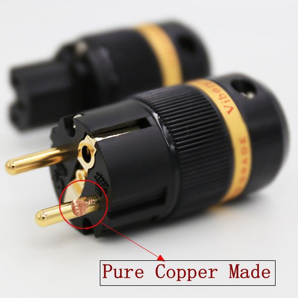 Freeshipping Viborg X 1 par Hifi Pure Copper Gold Plated EU Schuko Cable de alimentación Conector de enchufe de extensión para cable de alimentación DIY