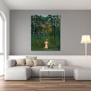 Vibrant Jungle Toile Art Peinture Femme Marchant Dans Une Forêt Exotique Henri Rousseau Oeuvre Peint À La Main Décor À La Maison