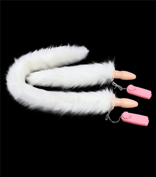 Plug anal vibrant vibrateur queue blanche sexe chien queue de chat 76 cm ou 36 cm de long plug anal avec fourrure flirtant jouets BDSM 3 cm Dia Sex Toys4895541