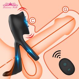 Anillo vibrador para pene para pareja, vibrador, estimulación del clítoris, juguetes sexys para hombres, Control remoto inalámbrico, productos para adultos