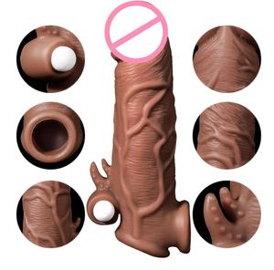 Extensions de manches de pénis vibrantes, anneau de coq, vibrateur, sangle creuse sur gode, harnais en Silicone, jouets sexuels pour hommes M1355978