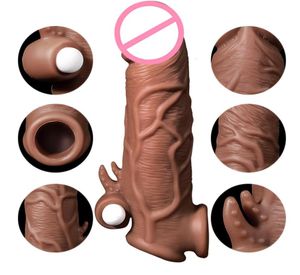 Vibrerende Penis Sleeve Extensions Cockring Vibrator Uitbreiding Holle Riem Op Dildo Strapon Harnas Siliconen Speeltjes Voor Man M2626502