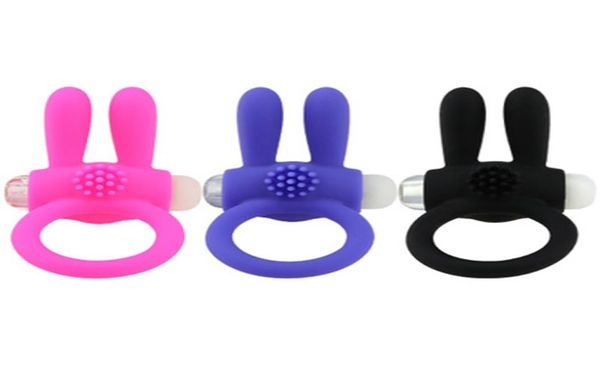 Vibrant lapin coq anneau de sexe produits de pénis anneaux toys sexe animal cockring silicone rose bleu pour les hommes avec une boîte de vente au détail DHL4417838