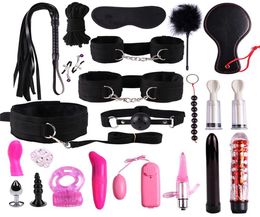 Bondage de vibrateur 23 pcSet BDSM Fetish Mask Sex Toys for Couples Pild Anal Metal Flirt Hand S Collier Perles Eyeanal Vibrateur Y1905618389