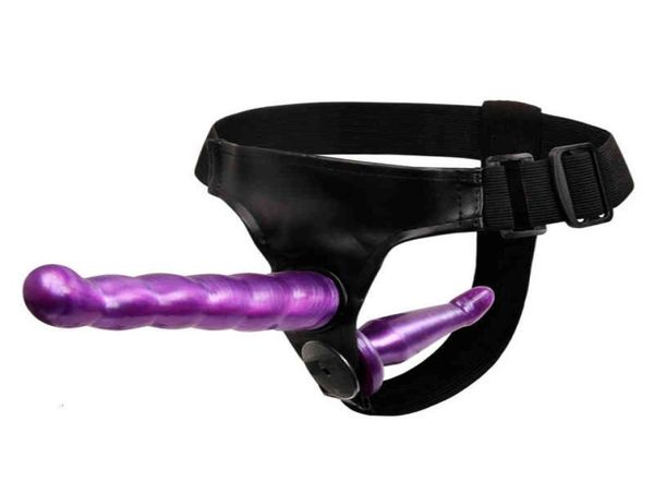 Vibrateur Masseur Sex Toy Double Pénis Gode Terminé Strapon Ultra Élastique Harnais Ceinture Sangle sur Jouets Adultes pour Femme Couples Produc4725688