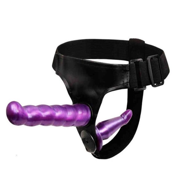 Vibrateur Masseur sexuel jouet à double pénis Dildo terminé Strapon Ultra Elastic Harness Belt Sangle sur des jouets pour adultes pour femme Couples Products6787262