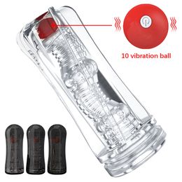 Vibrator Masturbator Voor Mannen Vagina Soft Pussy Vacuüm Pocket Penis Uithoudingsvermogen Oefening Vibrerende Mastorbation Cup sexy Speelgoed Volwassenen