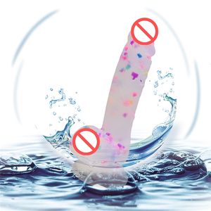 Vibrator Sex Toy Massager 6.69 inch Confetti Clear Dildo Suction Cup Realistisch Body Safe Materiaal en volwassen speelgoed voor vrouwen