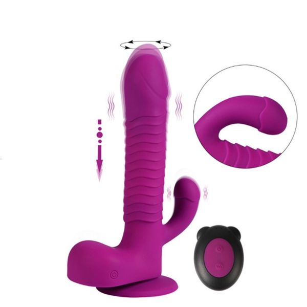 Vibrador juguete sexual masajeador Control remoto inalámbrico consoladores de choque de doble cabeza señoras pene de silicona juguetes femeninos para mujer ISER