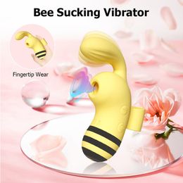 Vibradores 10 modos de vibración Dedo 2 en 1 Sucker de clítoris con 5 Sucking Bee Vibe Vibrante Juguete sexual para adultos 230904