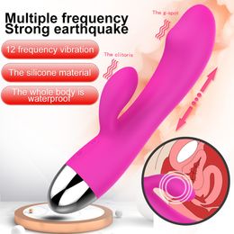 Vibrators 12 Snelheden G Spot krachtig dildo konijn voor vrouwen clitoris stimulatie massage volwassen seksspeeltjes USB oplaadbaar 230509