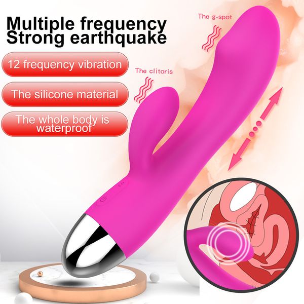 Vibrateurs 12 vitesses G Spot puissant gode lapin pour femmes Clitoris Stimulation Massage adulte jouets sexuels USB rechargeable 230509