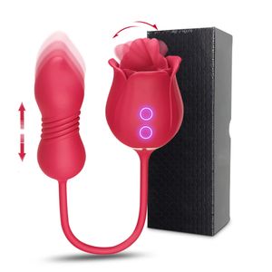 Vibrateurs 3 en 1 Rose jouet vibrateur pour femme langue léchant stimulateur clitoridien poussée G Spot gode clitoris mamelon léchant femmes marchandises 231018