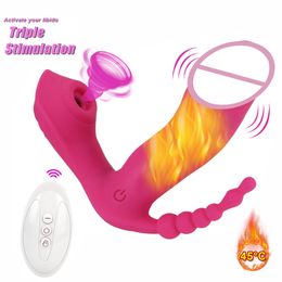 Vibromasseurs 3 en 1 Wearable Dildo Vibrator Clitoris Sucking G-Spot Stimulateur Anal Multifonction Sex Toys Pour Femmes 230801