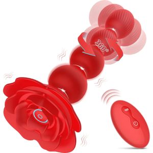 Vibradores 360 Rotación Butt Plug Vibrador con 10 Modo de vibración giratoria Masajeador de próstata Forma de rosa Cuentas anales Juguetes sexuales para mujeres Hombre 231204