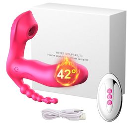 Vibrateurs 3in1 Vibromasseur à ventouse point G pour femmes perles anales vibrantes Stimulateur de clitoris à distance sous-vêtements portables sex toy 230719