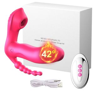 Vibradores 3 en 1 G punto ventosa vibrador para mujer vibrante perlas anales estimulador de clítoris ropa interior portátil remota juguete sexual 230719