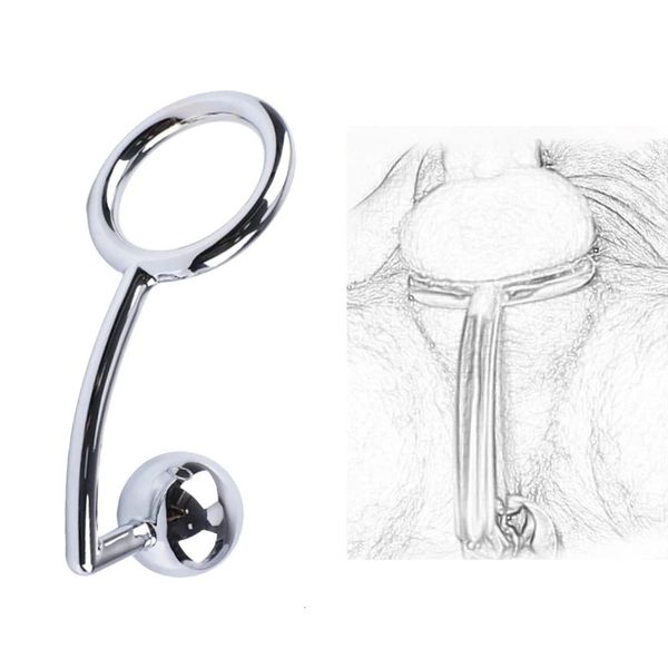 Vibrateurs 40/45 / 50mm Crochet anal en métal avec anneau de pénis pour mâle Scrotum Anus Chastity Cage Cock Stretcher Sex Toys pour hommes Masturbateurs Jouets 231116