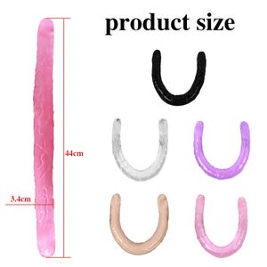 Vibromasseurs 44cm Doux Jelly Dildo Double Long Godes Réalistes Coq Lesbiennes Vagin Anal Plug Flexible Faux Pénis pour Femmes Sex Toys 1120