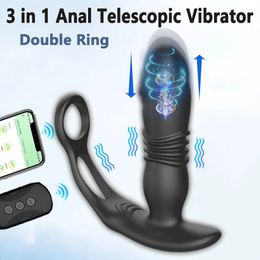 Vibromasseurs Plug anal masseur de prostate rétractable vibrateur télécommande bouton plug mâle Cock ring adulte Sex toy 230720