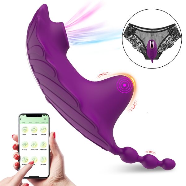 Vibromasseurs APP Vibromasseur portable Bluetooth 9 modes de succion Vibrant Clitoris Stimulateur de point G Abeille Invisible Culotte Flirter Femmes Play Goods 230223